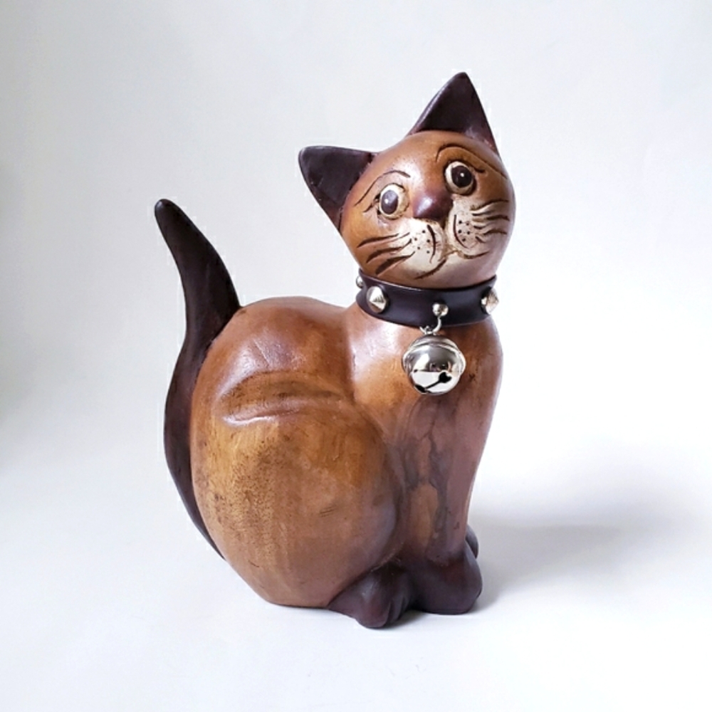 Vintage Hand Carved Wooden Cat